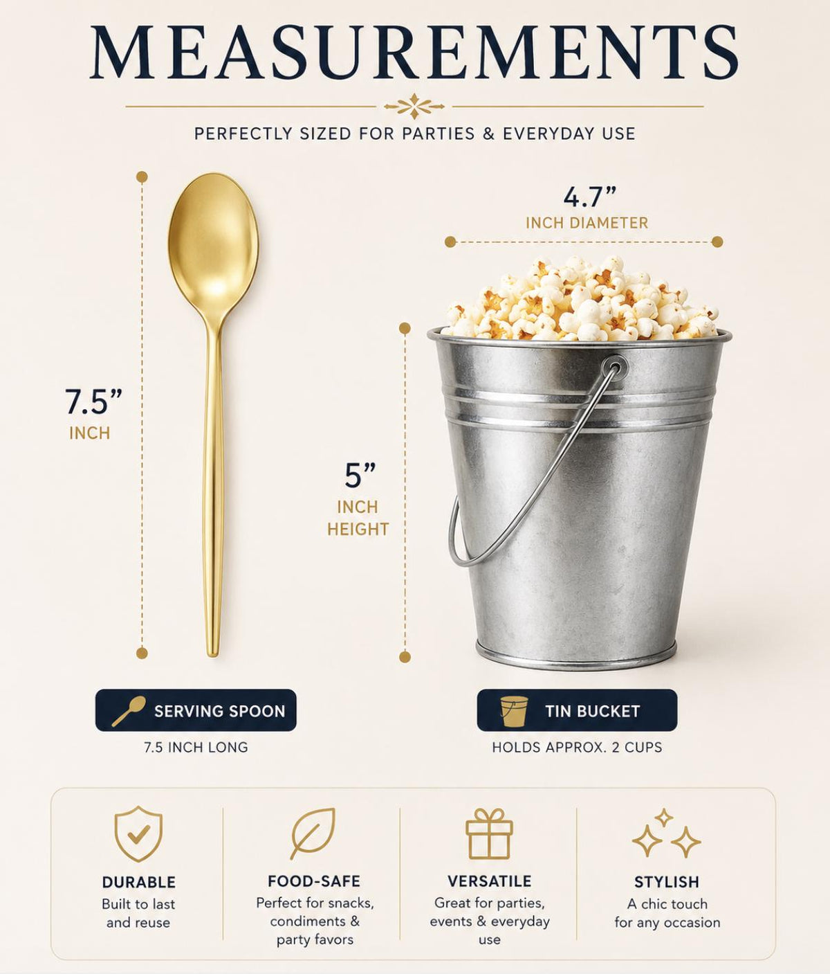 Tin Condiment Buckets with Serving Spoons – BBQ & Outdoor Party Topping Bar Display