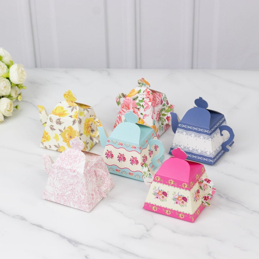 25 - Pack Mini Teapot Party Favor Boxes – Pink Peony Floral Gift Boxes for Weddings & Tea Parties - Pretty Party Boxx