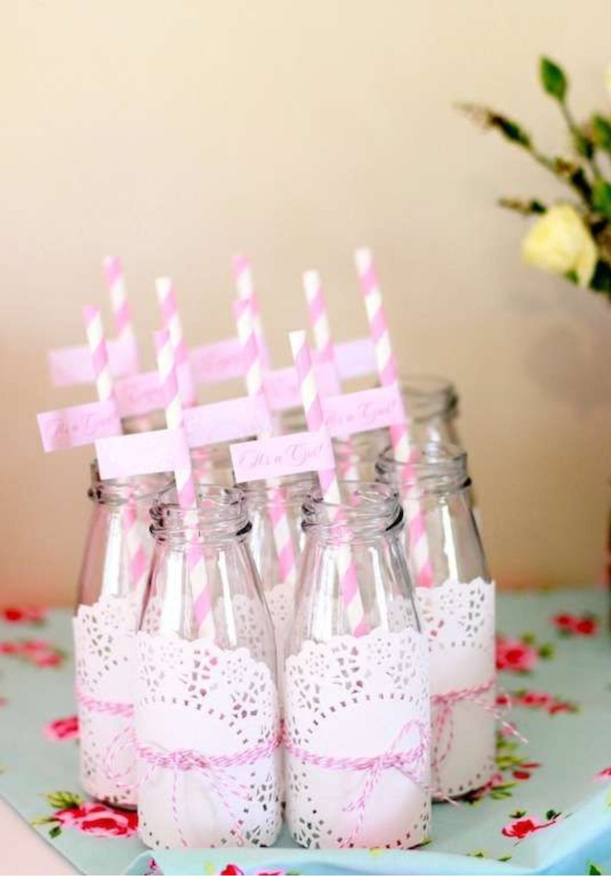 Vintage Glass Milk Bottles with Striped Paper Straws – Milk & Cookies Dessert Table Kit