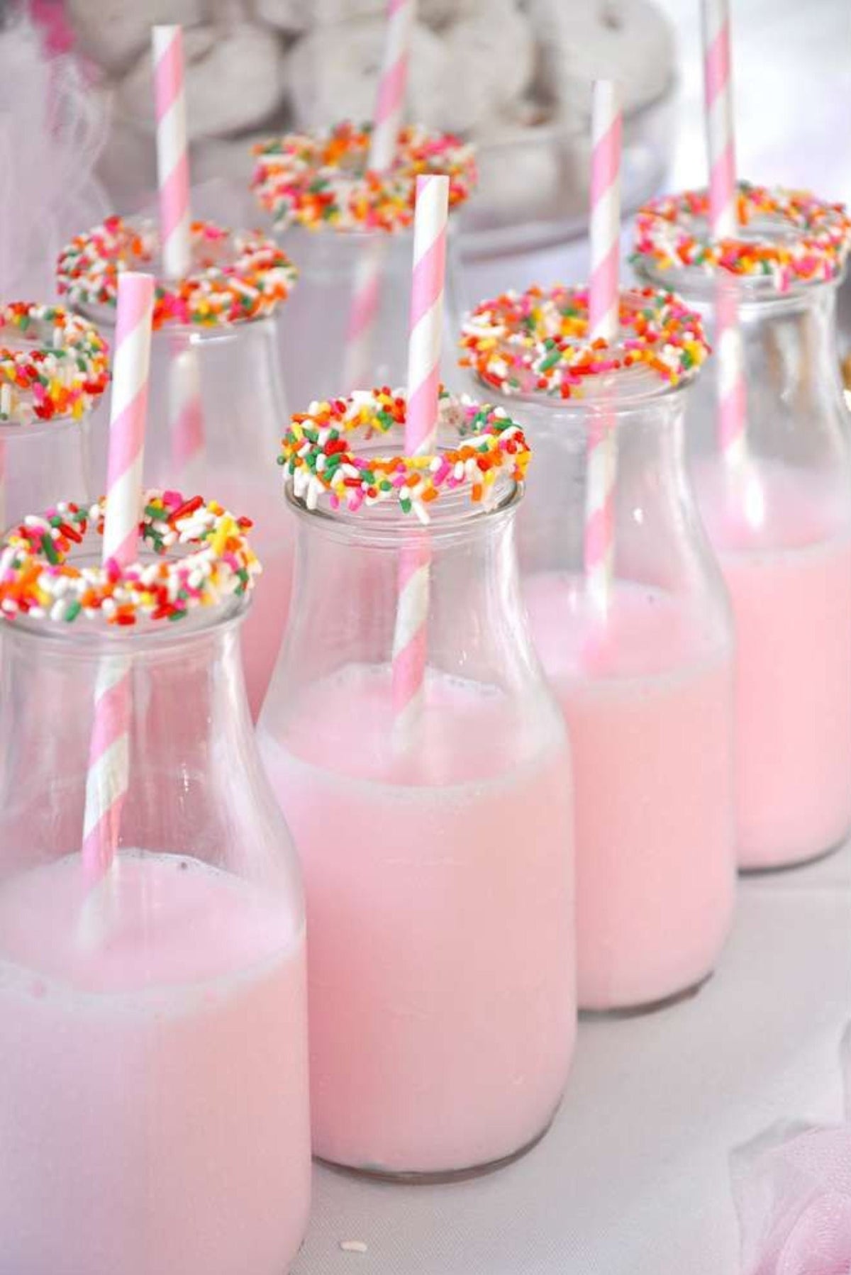 Vintage Glass Milk Bottles with Striped Paper Straws – Milk & Cookies Dessert Table Kit