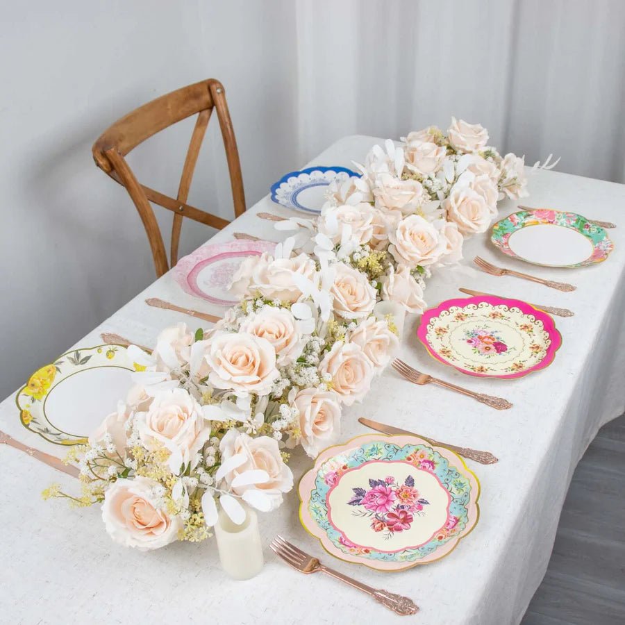 Assorted Vintage Mixed Floral Paper Dinner Plates – Scalloped - Edge Design. - Pretty Party Boxx