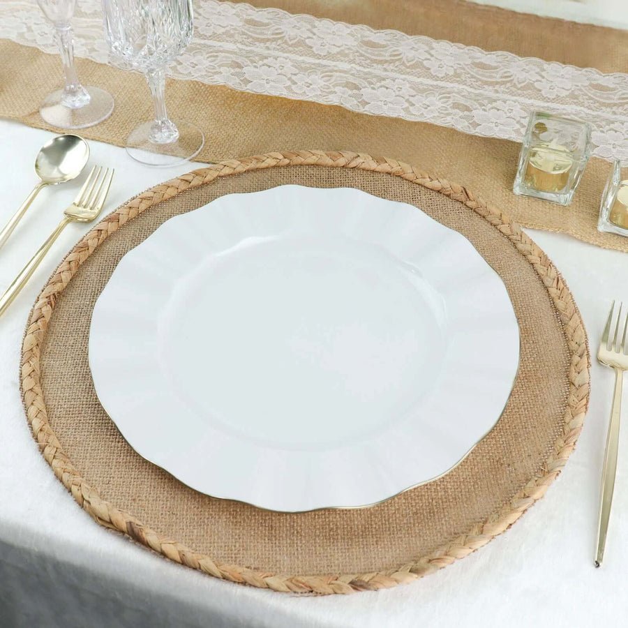 10 - Pack Ruffled Rim Round Plastic Dinner Plates – Elegant Disposable Party Plates for Weddings, Banquets & Events