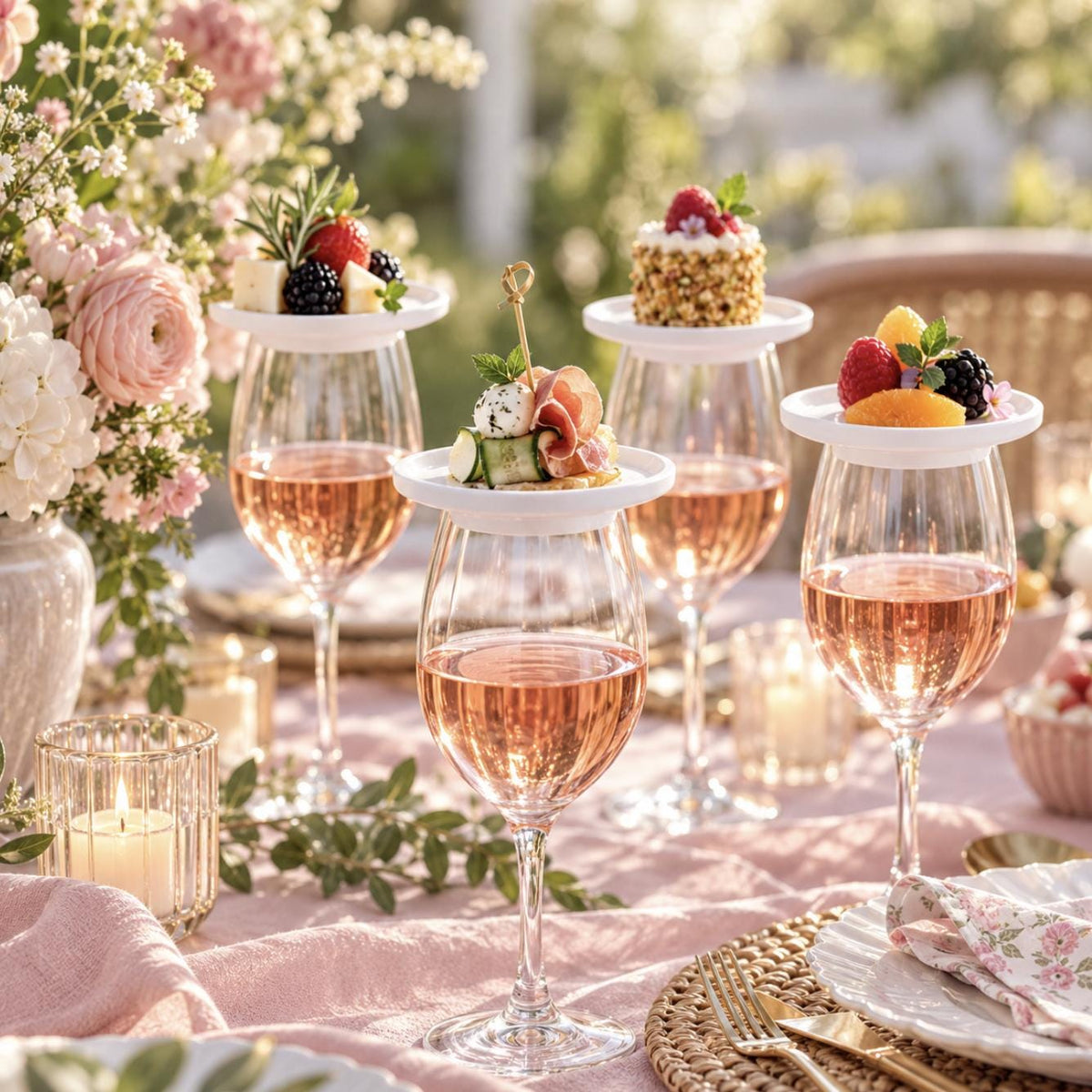 White Wooden Wine Glass Charcuterie Toppers with Toothpicks – Wine Glass Snack Plates