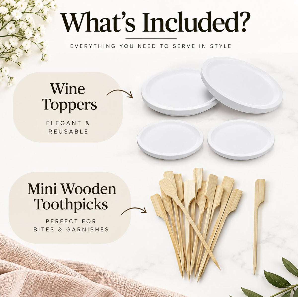 White Wooden Wine Glass Charcuterie Toppers with Toothpicks – Wine Glass Snack Plates
