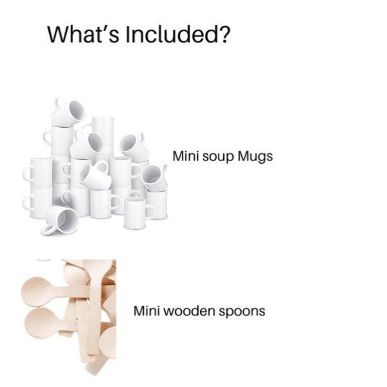 White Plastic Soup Mugs with Mini Wooden Spoons – 5 oz Appetizer Cups for Soup, Chili & Grazing Tables - Pretty Party Boxx