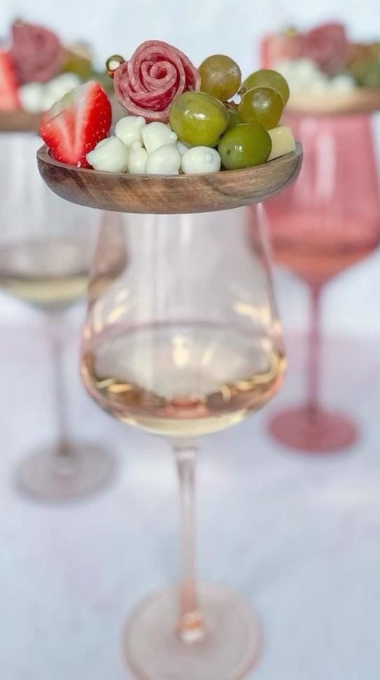Wooden Wine Glass Charcuterie Toppers with Mini Forks – Wine Glass Snack Plates