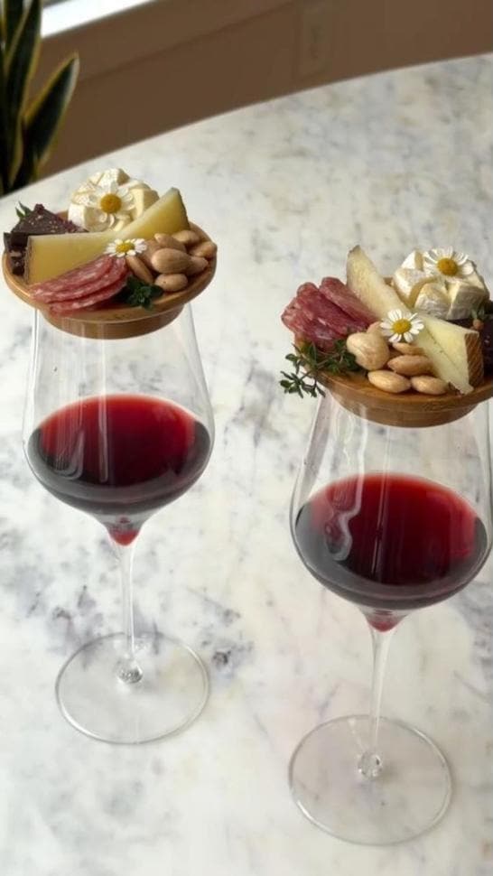 Wooden Wine Glass Charcuterie Toppers with Mini Forks – Wine Glass Snack Plates