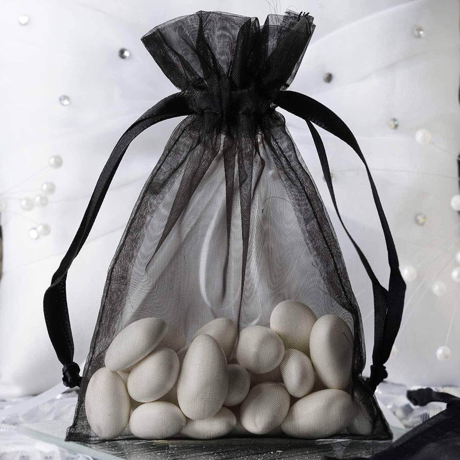 10-pack 4x6 black organza drawstring wedding party favor gift bags – sheer satin pouches for candies, jewelry, and small gifts
