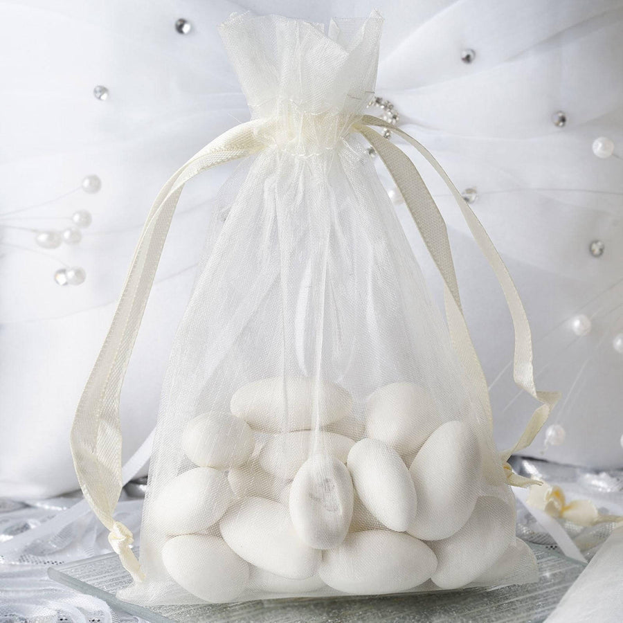10-pack 4x6 ivory organza drawstring wedding party favor gift bags – sheer satin pouches for candies, jewelry, and small gifts