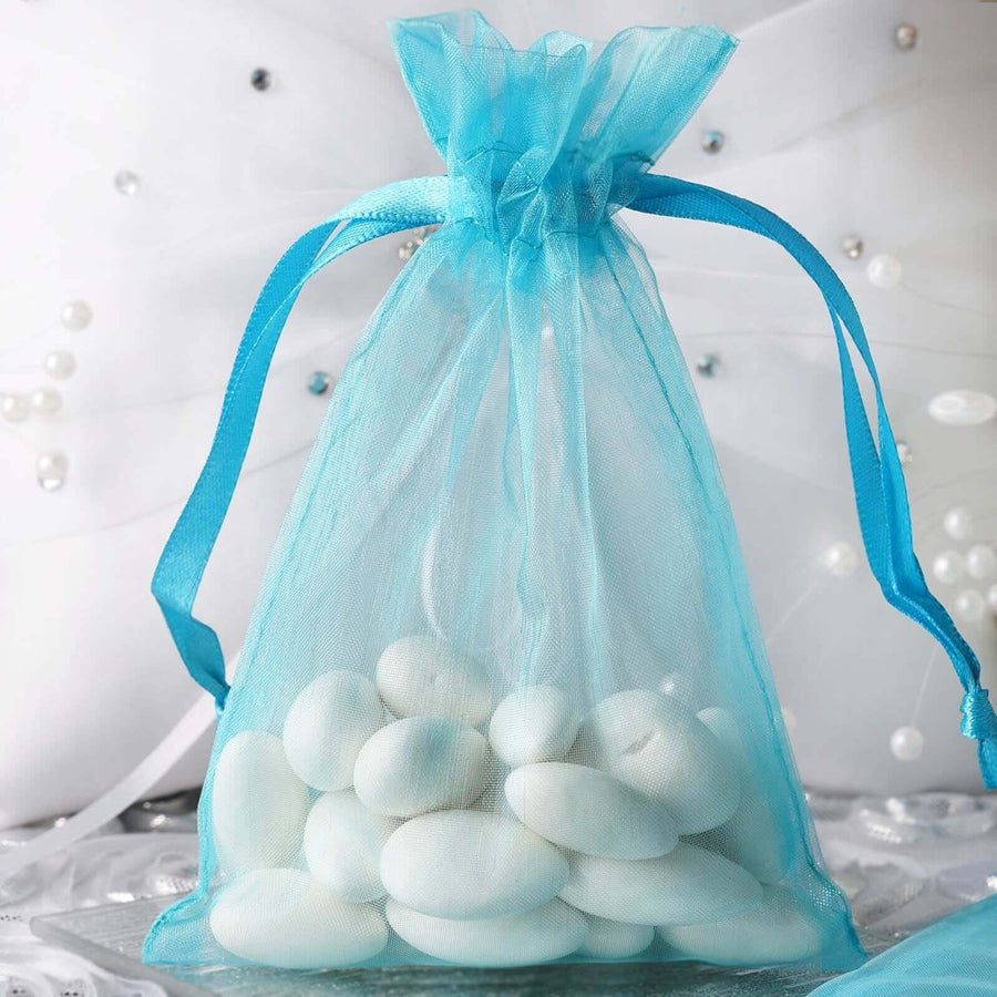 10-pack 4x6 turquoise organza drawstring wedding party favor gift bags – sheer satin pouches for candies, jewelry, and small gifts