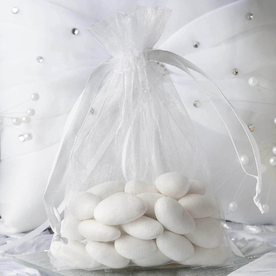 10-pack 4x6 white organza drawstring wedding party favor gift bags – sheer satin pouches for candies, jewelry, and small gifts