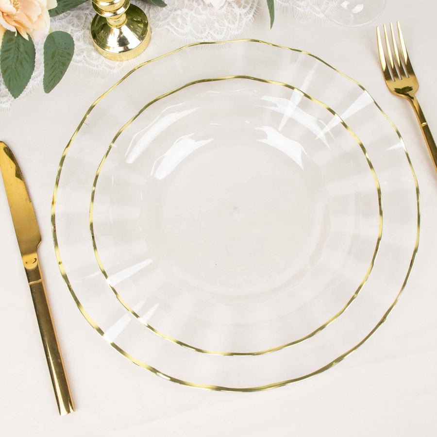 10 - Pack Ruffled Rim Round Plastic Dinner Plates – 9” Elegant Disposable Party Plates for Weddings, Events & Catering - Pretty Party Boxx