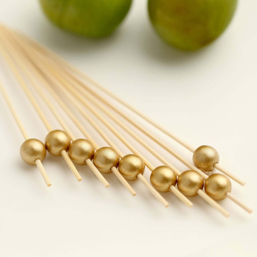 100 - Pack Decorative Bamboo Cocktail Picks – Eco - Friendly Pearl Top Drink & Food Skewers - Pretty Party Boxx