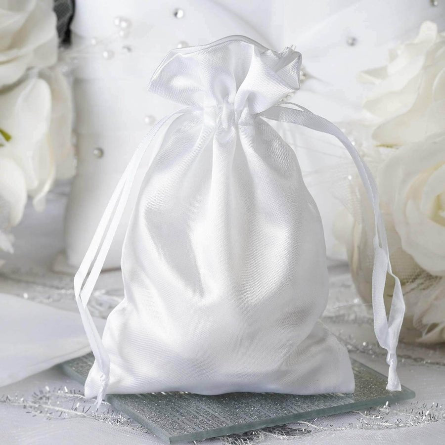 White Satin Drawstring Wedding & Party Favor Gift Bags - Pretty Party Boxx