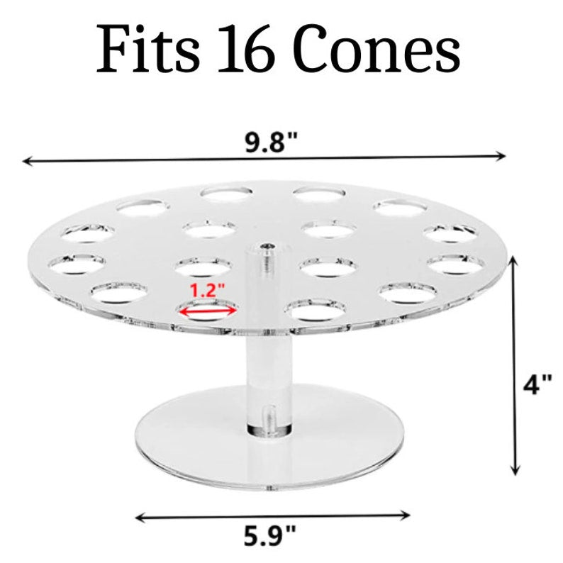 16-hole acrylic cone stand with size dimensions for party displays