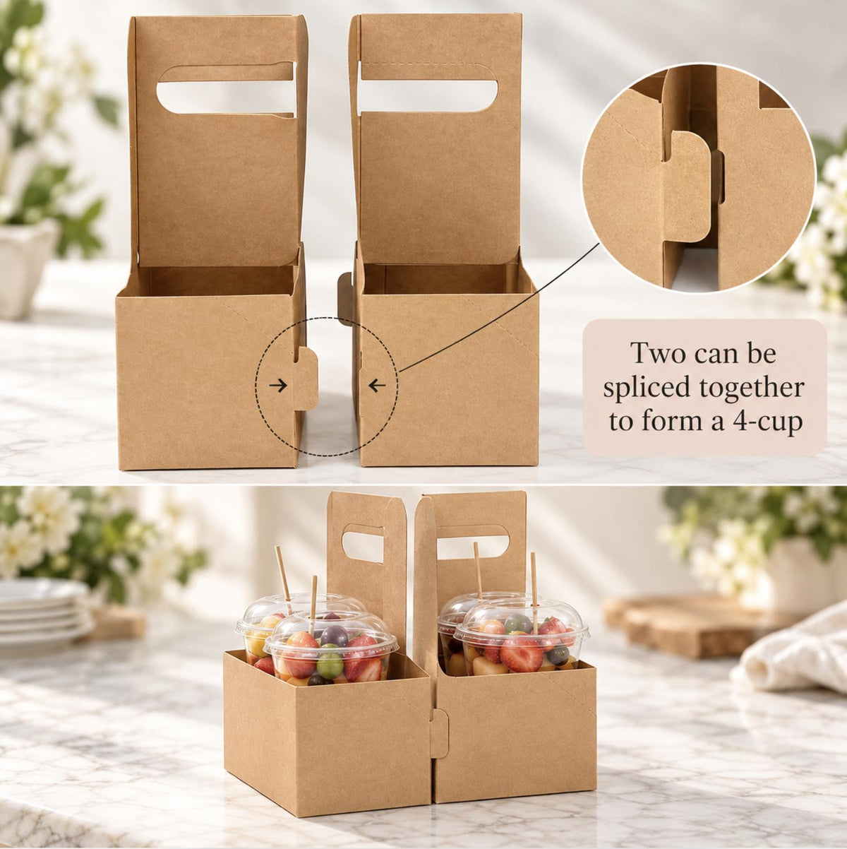 2 - Cup Drink and Flower Carrier with Handle – Recyclable Takeaway Holder for Weddings, Cafes & Catering - Pretty Party Boxx