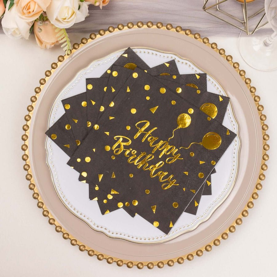 20 - Pack Elegant Paper Cocktail Napkins – Peony Flower Print with Gold Trim for Weddings & Events - Pretty Party Boxx
