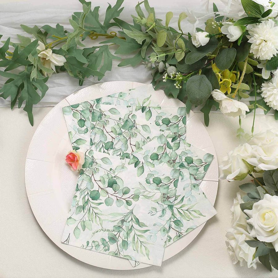 20 - Pack Elegant Paper Cocktail Napkins – Peony Flower Print with Gold Trim for Weddings & Events - Pretty Party Boxx
