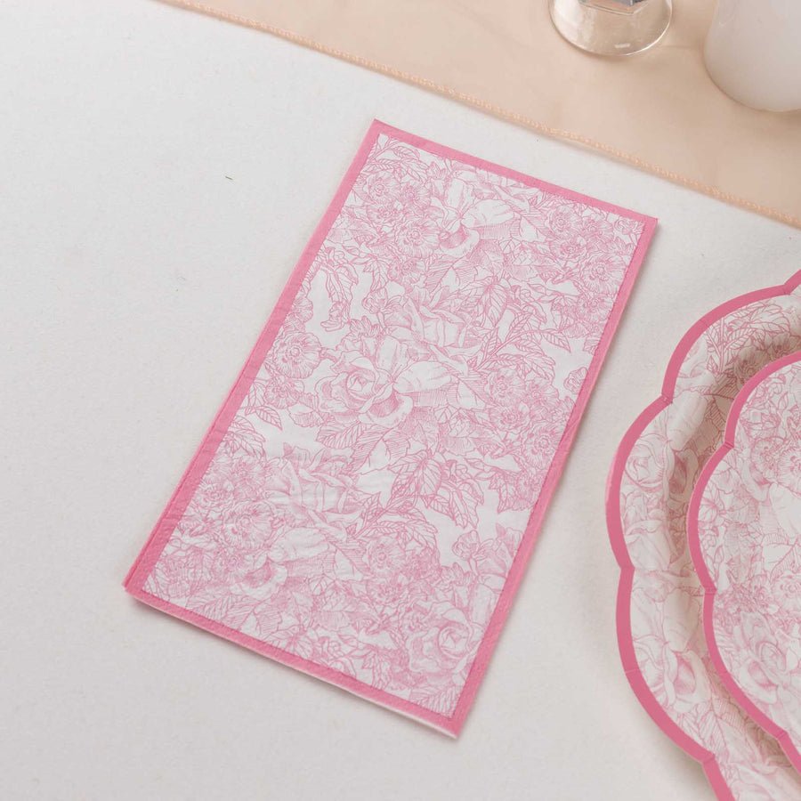 20 - Pack Elegant Paper Dinner Napkins – Peony Flower Print with Gold Edge for Weddings & Events - Pretty Party Boxx