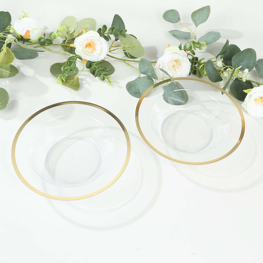 20 - Pack Regal Clear Plastic Dessert & Salad Bowls with Gold Rim – 12oz Disposable Party Serving Bowls for Weddings, Banquets & Events - Pretty Party Boxx