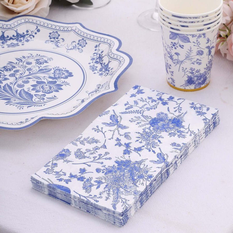 20 - Pack Elegant Paper Dinner Napkins – Peony Flower Print with Gold Edge for Weddings & Events - Pretty Party Boxx