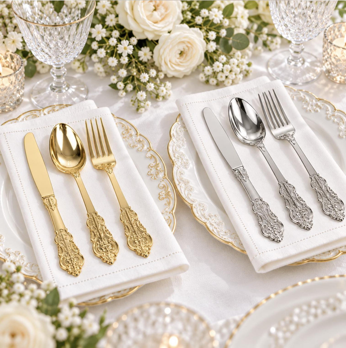 24 - Piece Plastic Cutlery Set – Disposable Silverware for Weddings & Parties - Pretty Party Boxx