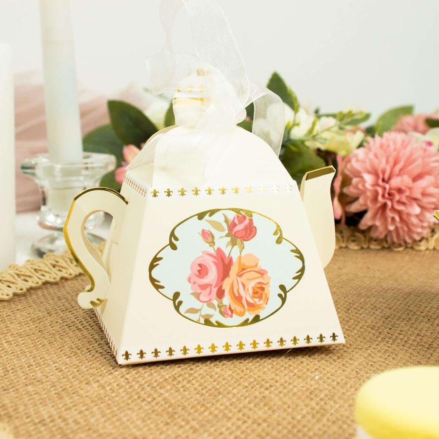 25 - Pack Mini Teapot Party Favor Boxes – Pink Peony Floral Gift Boxes for Weddings & Tea Parties - Pretty Party Boxx