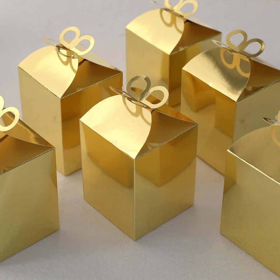 25 Pack Metallic Gold Foil Butterfly Top Premium Party Favor Boxes, Cardstock Candy Gift Boxes - 250 GSM - Pretty Party Boxx