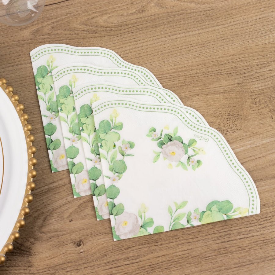 20 - Pack Elegant Paper Cocktail Napkins – Peony Flower Print with Gold Trim for Weddings & Events - Pretty Party Boxx