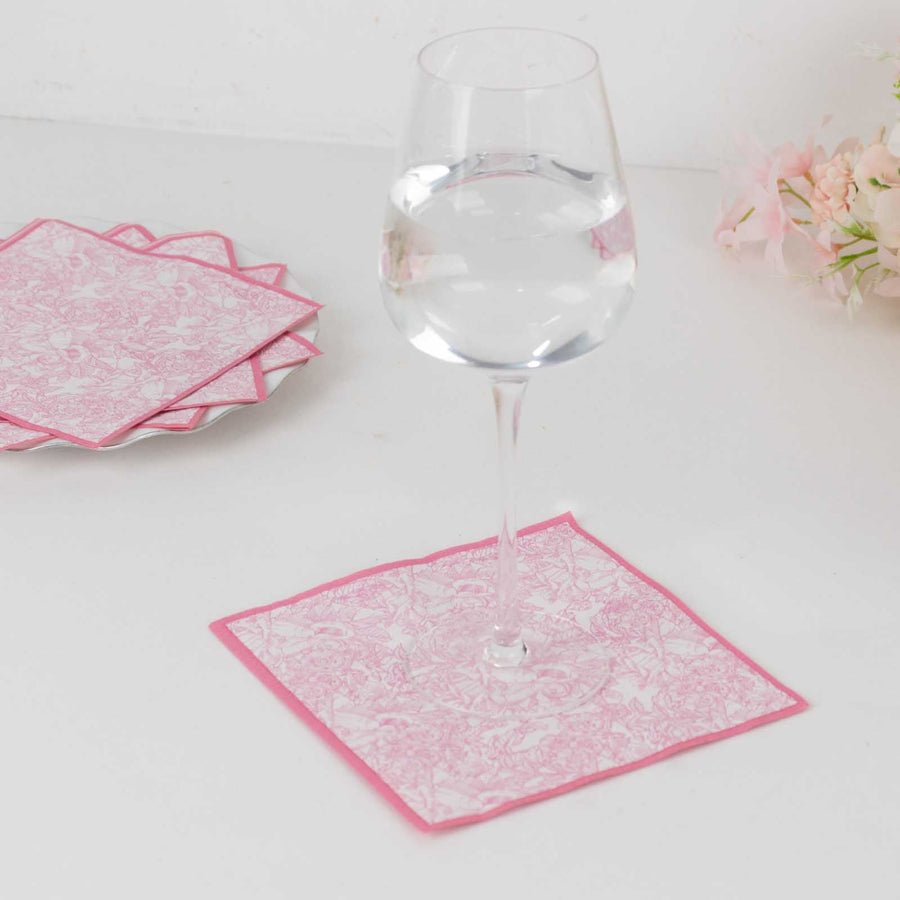 20 - Pack Elegant Paper Cocktail Napkins – Peony Flower Print with Gold Trim for Weddings & Events - Pretty Party Boxx