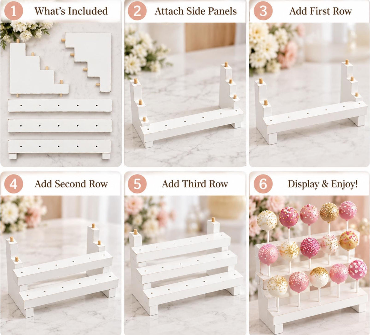 3 Tier Wooden Cake Pop Stand Holder – Display for Cake Pops, Lollipops, and Treats