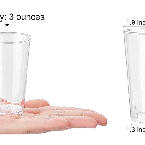Hand holding 3 oz mini dessert cup with size details