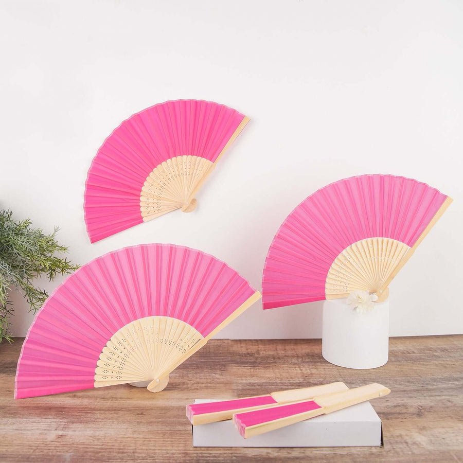 5 - Pack Elegant Silk Folding Fans – Asian - Style Party Favors & Decorative Event Accessories - Pretty Party Boxx
