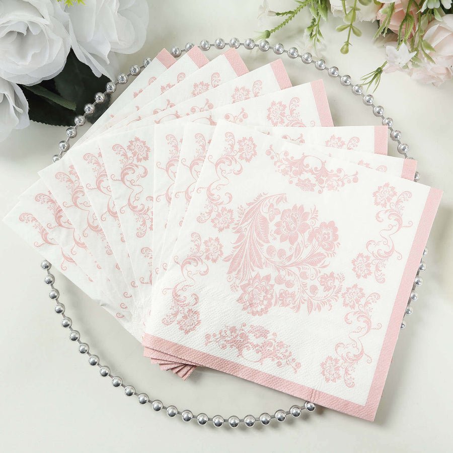 20 - Pack Elegant Paper Cocktail Napkins – Peony Flower Print with Gold Trim for Weddings & Events - Pretty Party Boxx