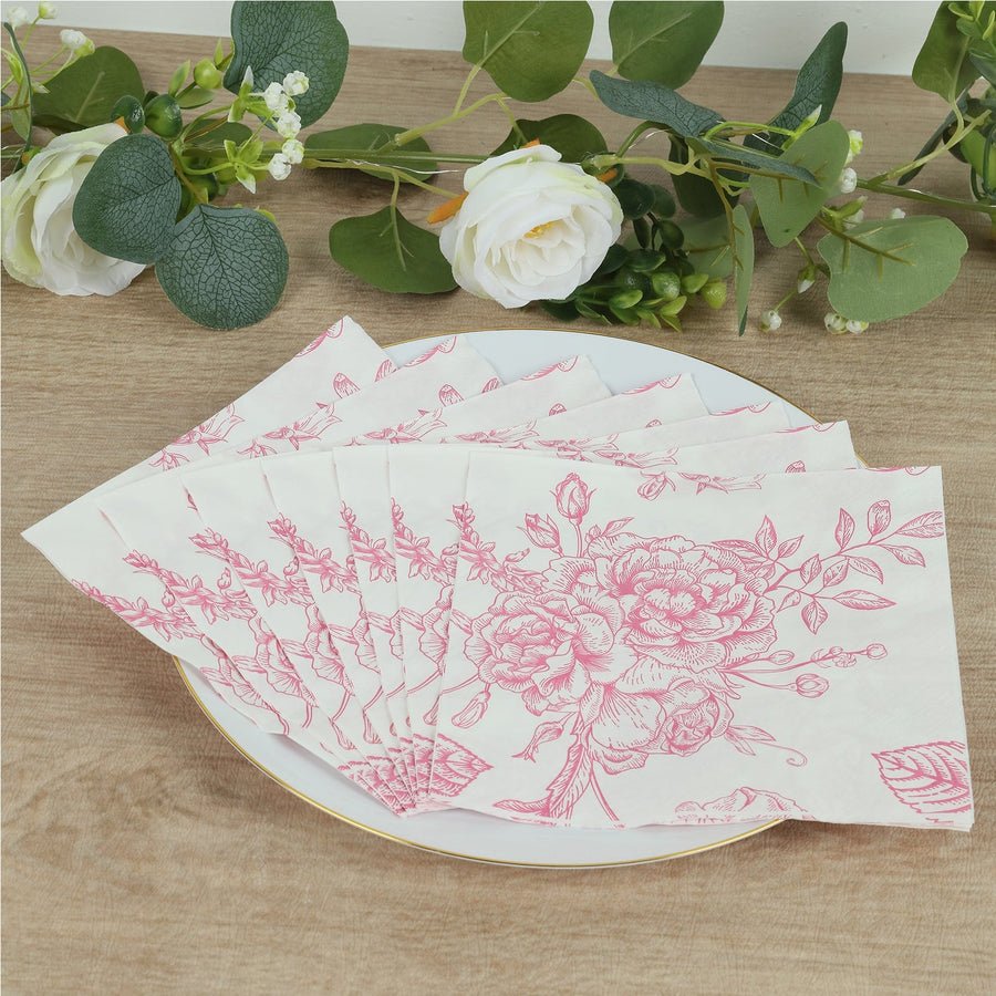 20 - Pack Elegant Paper Cocktail Napkins – Peony Flower Print with Gold Trim for Weddings & Events - Pretty Party Boxx
