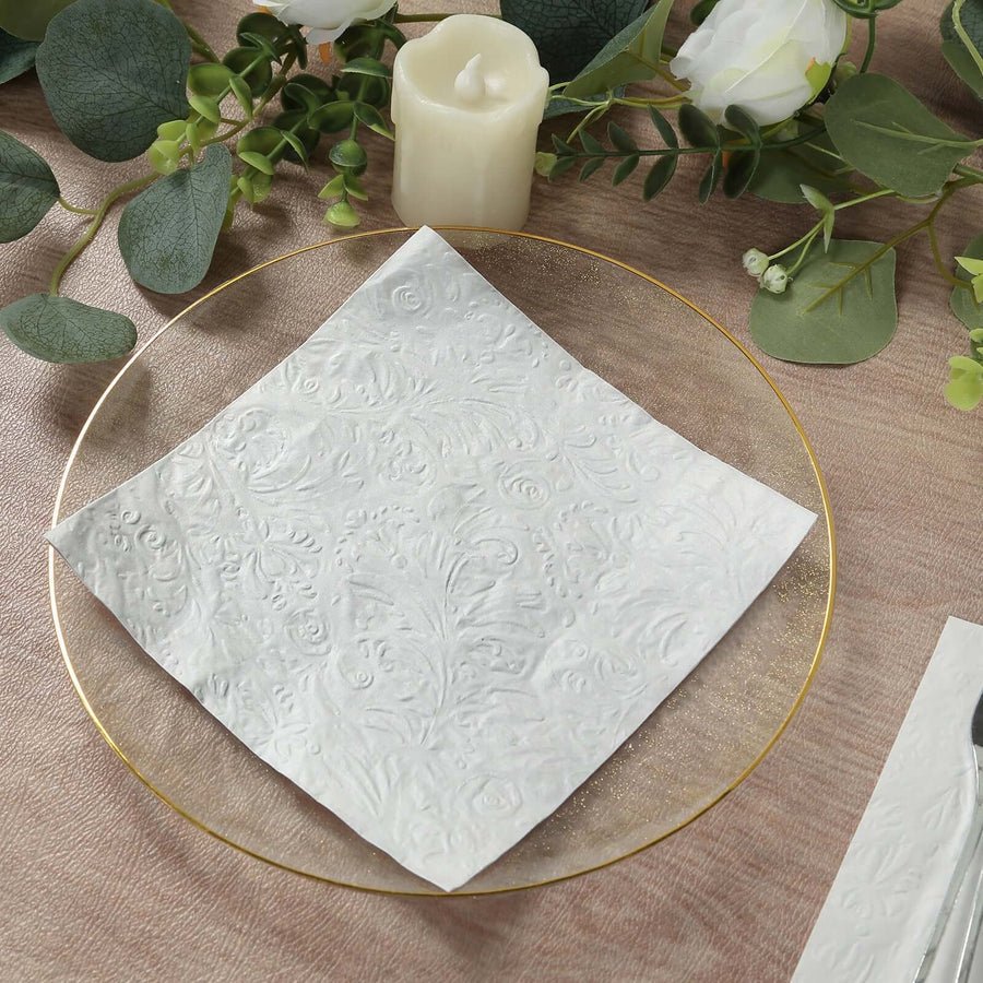 20 - Pack Elegant Paper Cocktail Napkins – Peony Flower Print with Gold Trim for Weddings & Events - Pretty Party Boxx