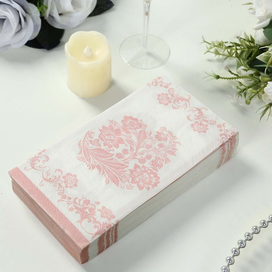 20 - Pack Elegant Paper Dinner Napkins – Peony Flower Print with Gold Edge for Weddings & Events - Pretty Party Boxx