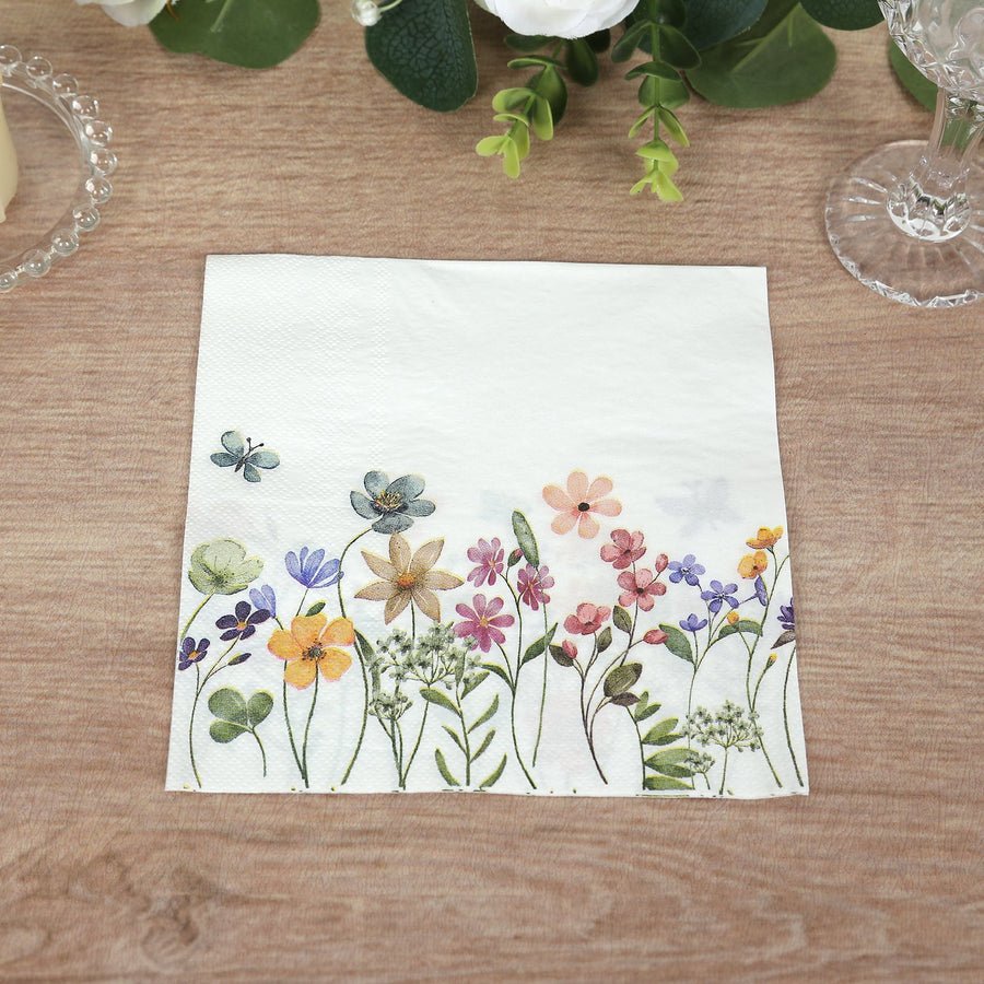 20 - Pack Elegant Paper Cocktail Napkins – Peony Flower Print with Gold Trim for Weddings & Events - Pretty Party Boxx