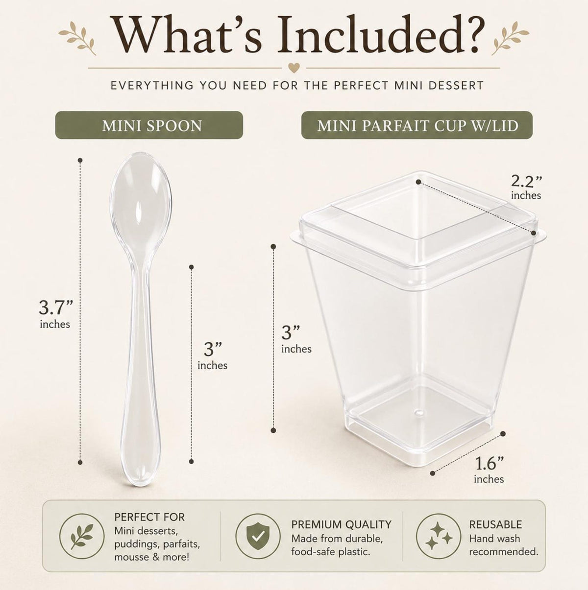 5oz Acrylic Dessert Parfait Cups with Lids & Mini Plastic Spoons - Party Favor Set - Pretty Party Boxx