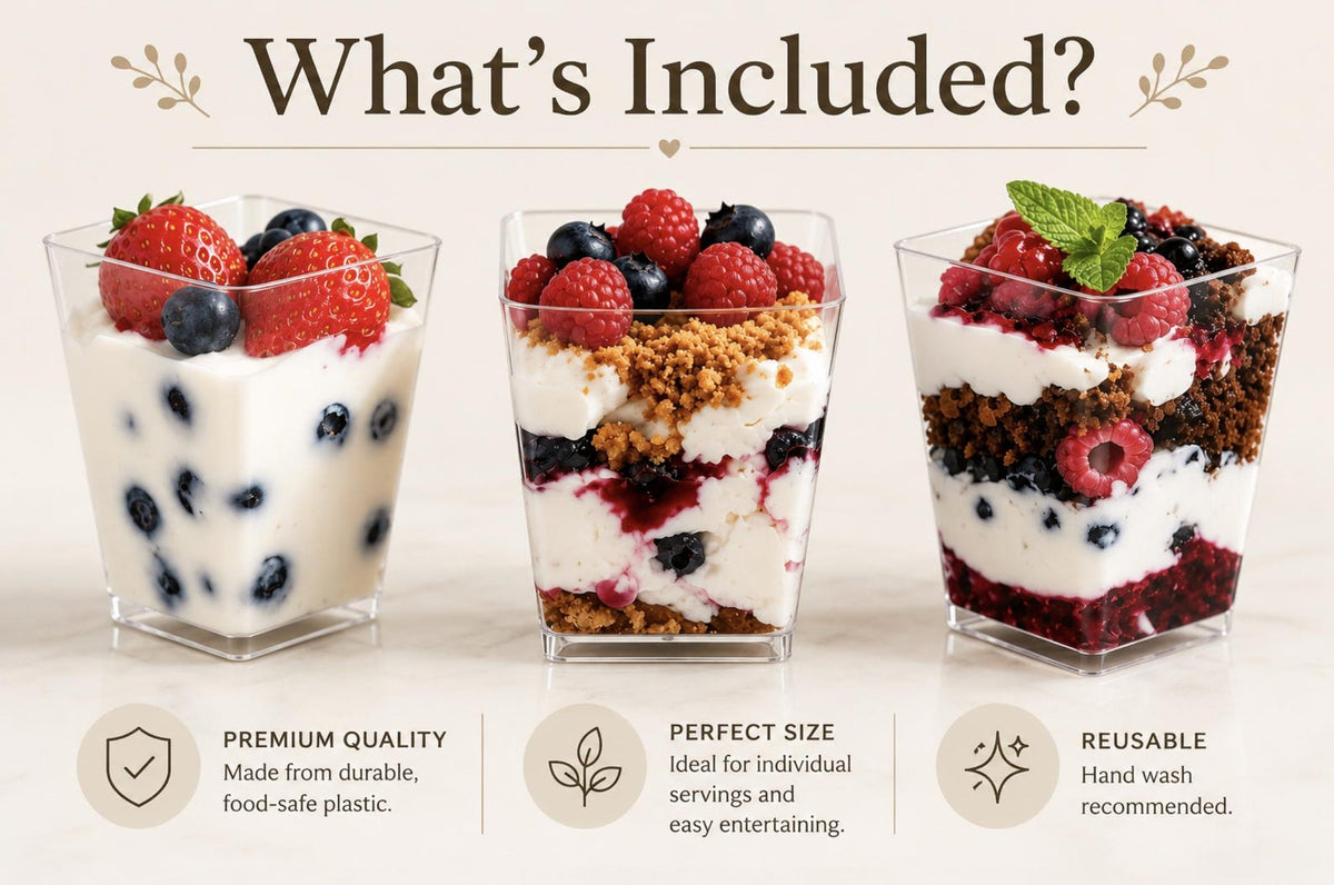 5oz Acrylic Dessert Parfait Cups with Lids & Mini Plastic Spoons - Party Favor Set - Pretty Party Boxx