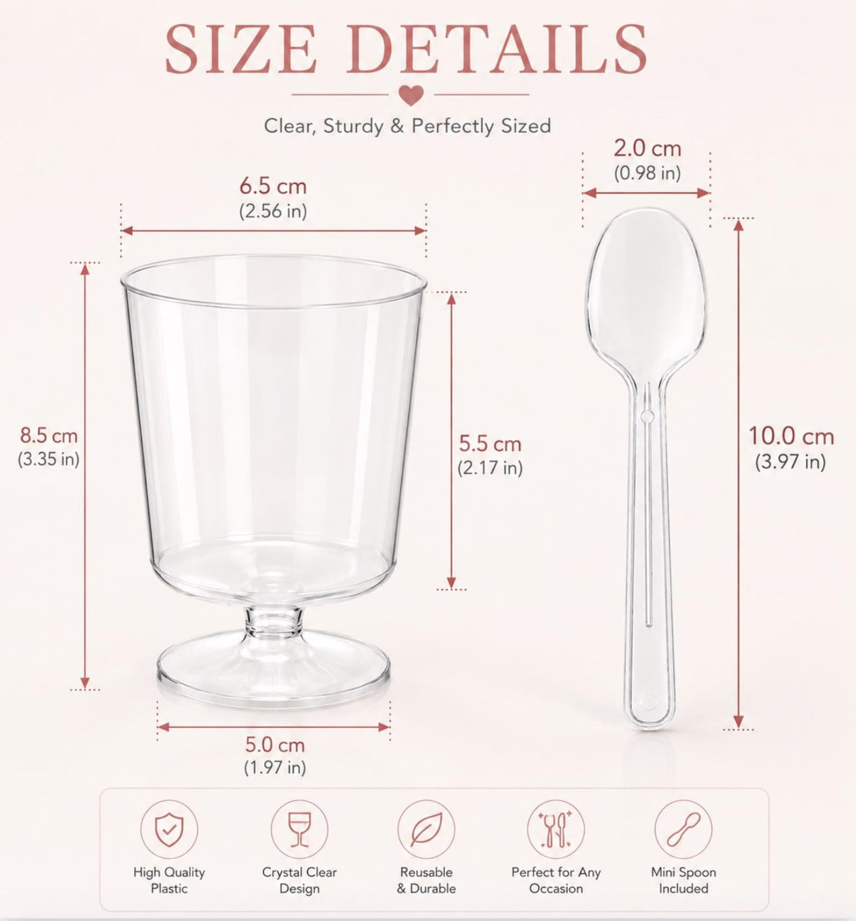5oz Acrylic Dessert Parfait Cups with Lids & Mini Plastic Spoons - Party Favor Set - Pretty Party Boxx