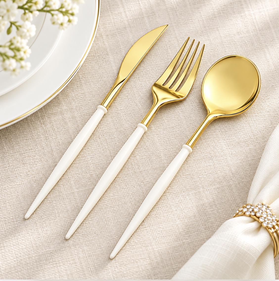 72 - Piece Heavy Duty Plastic Silverware Set – Disposable Cutlery for Weddings, Parties & Events - Pretty Party Boxx