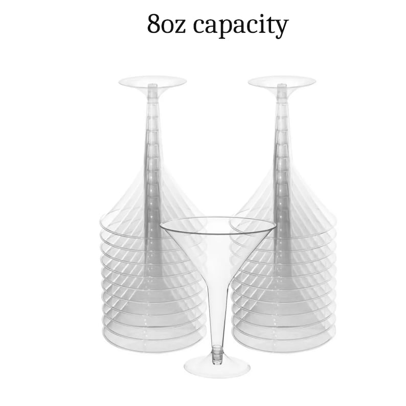 Diagram showing the 8 oz capacity of acrylic appetizer martini cups with base and stem