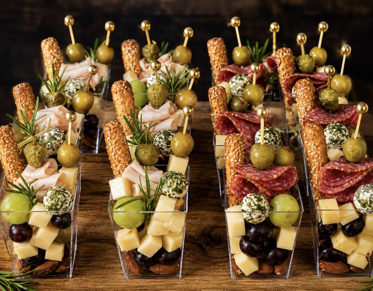 Acrylic Charcuterie Cups with Fancy Toothpicks – Set of 25 - Pretty Party Boxx