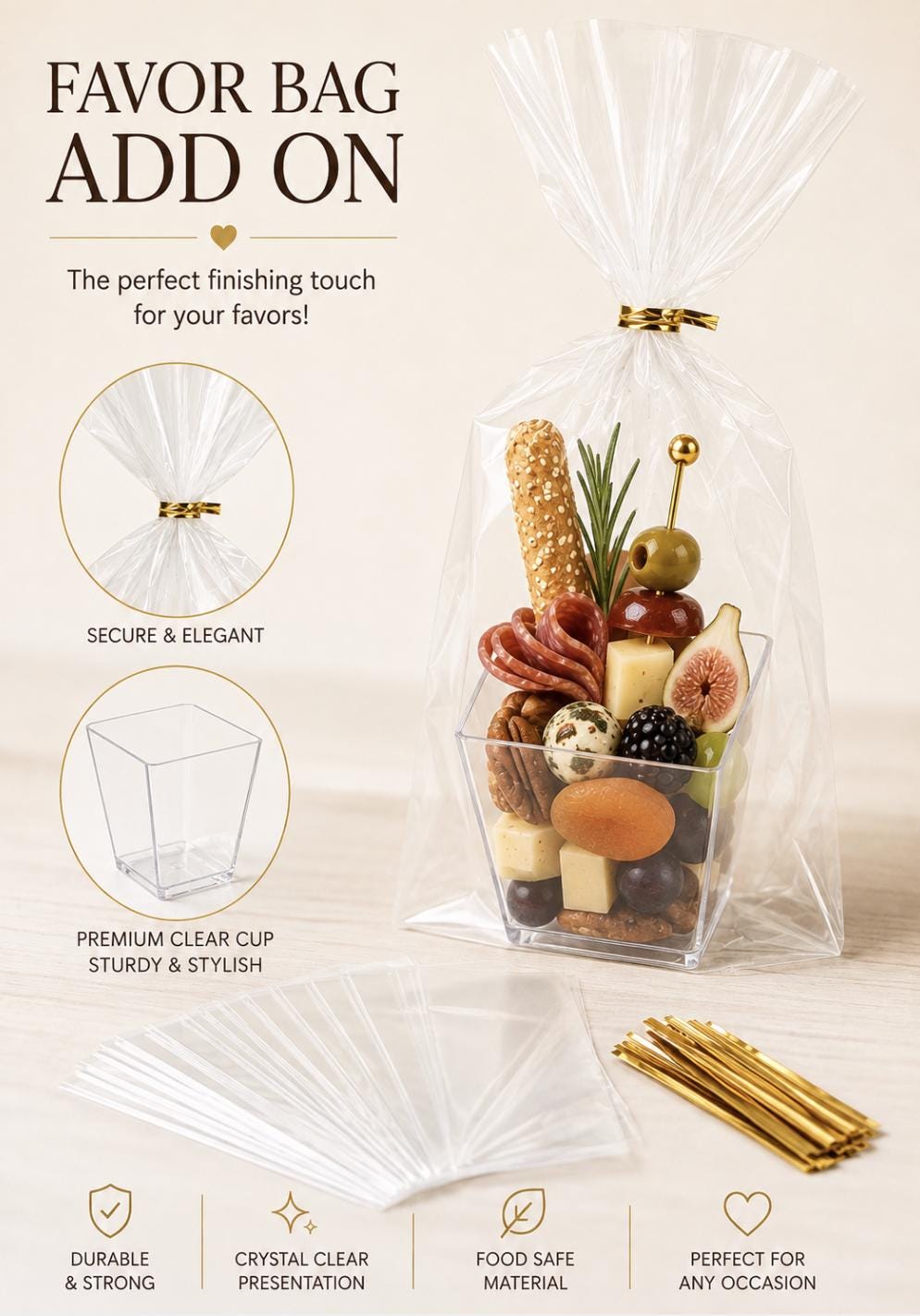 Acrylic Charcuterie Cups with Fancy Toothpicks – Set of 25 - Pretty Party Boxx