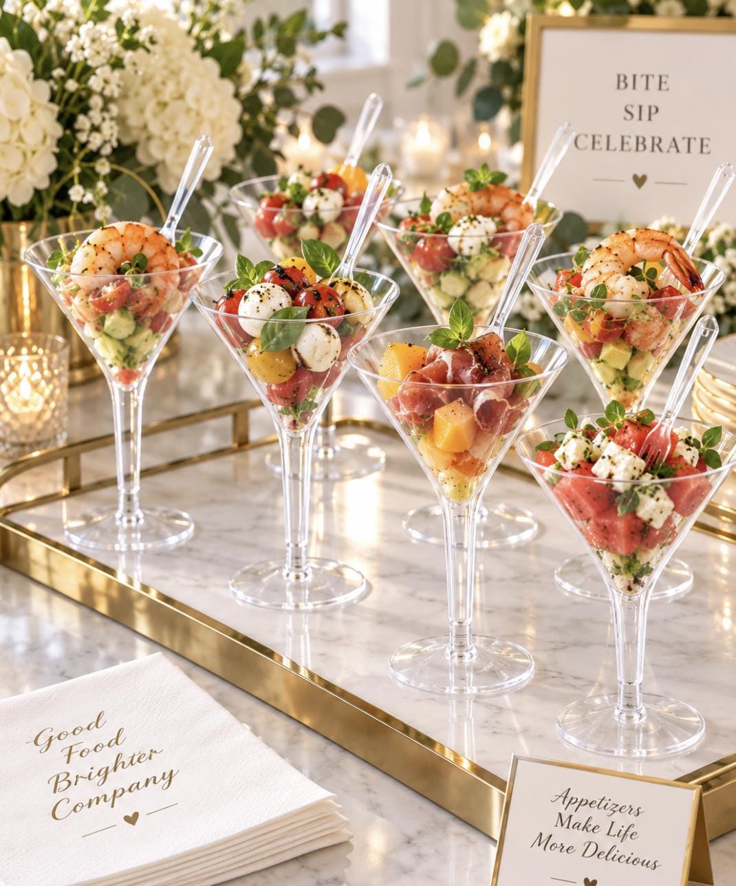 Acrylic Martini Appetizer Cups with Mini Forks – Set of 20 Clear Plastic Cocktail & Charcuterie Cups - Pretty Party Boxx