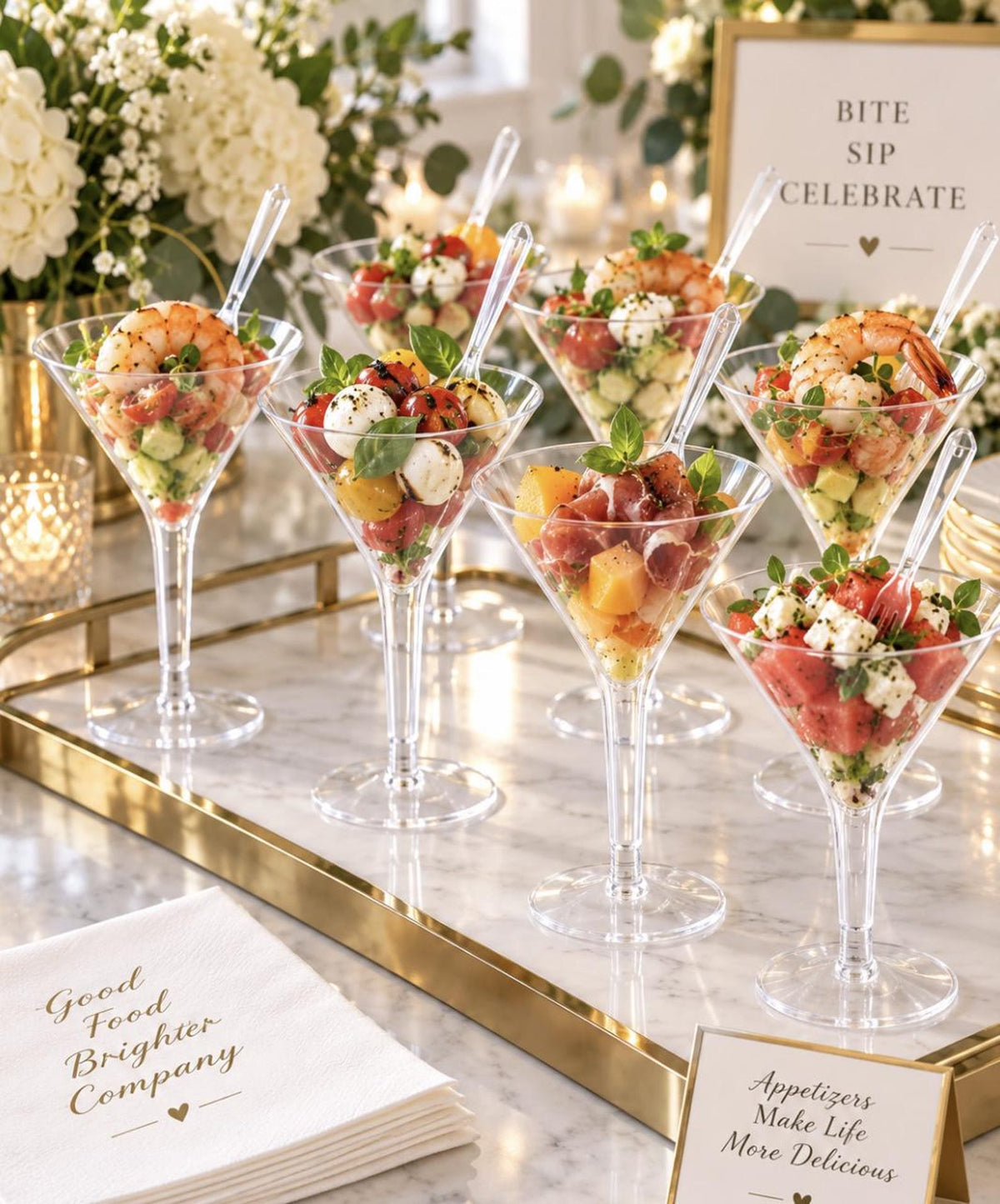 Acrylic Martini Appetizer Cups with Mini Forks – Set of 20 Clear Plastic Cocktail & Charcuterie Cups - Pretty Party Boxx
