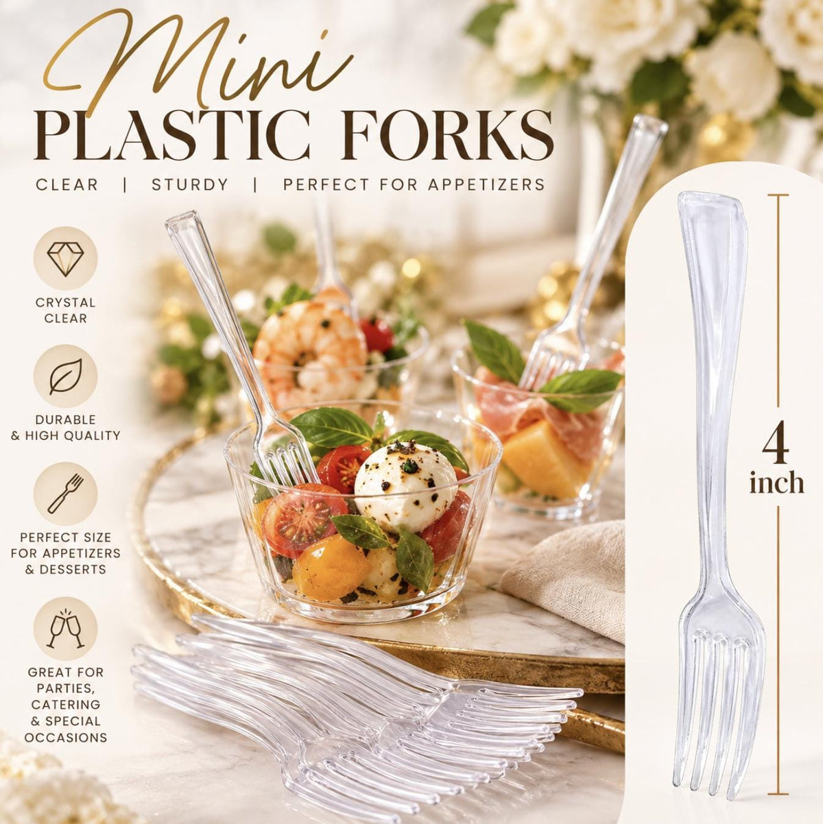 Acrylic Martini Appetizer Cups with Mini Forks – Set of 20 Clear Plastic Cocktail & Charcuterie Cups - Pretty Party Boxx