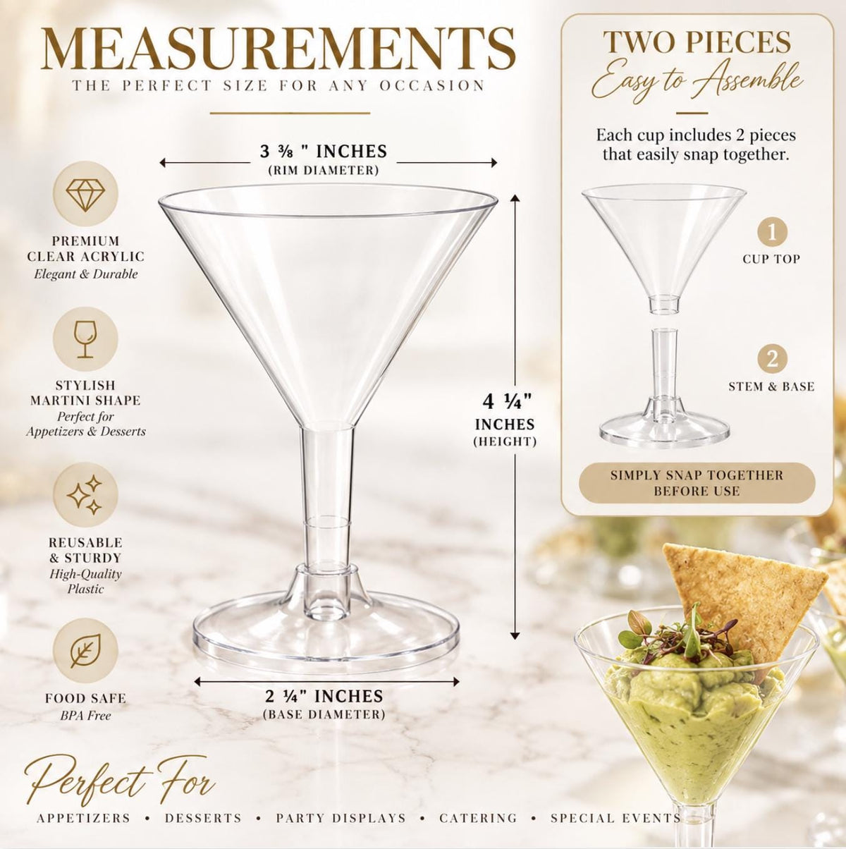 Acrylic Martini Appetizer Cups with Mini Forks – Set of 20 Clear Plastic Cocktail & Charcuterie Cups - Pretty Party Boxx
