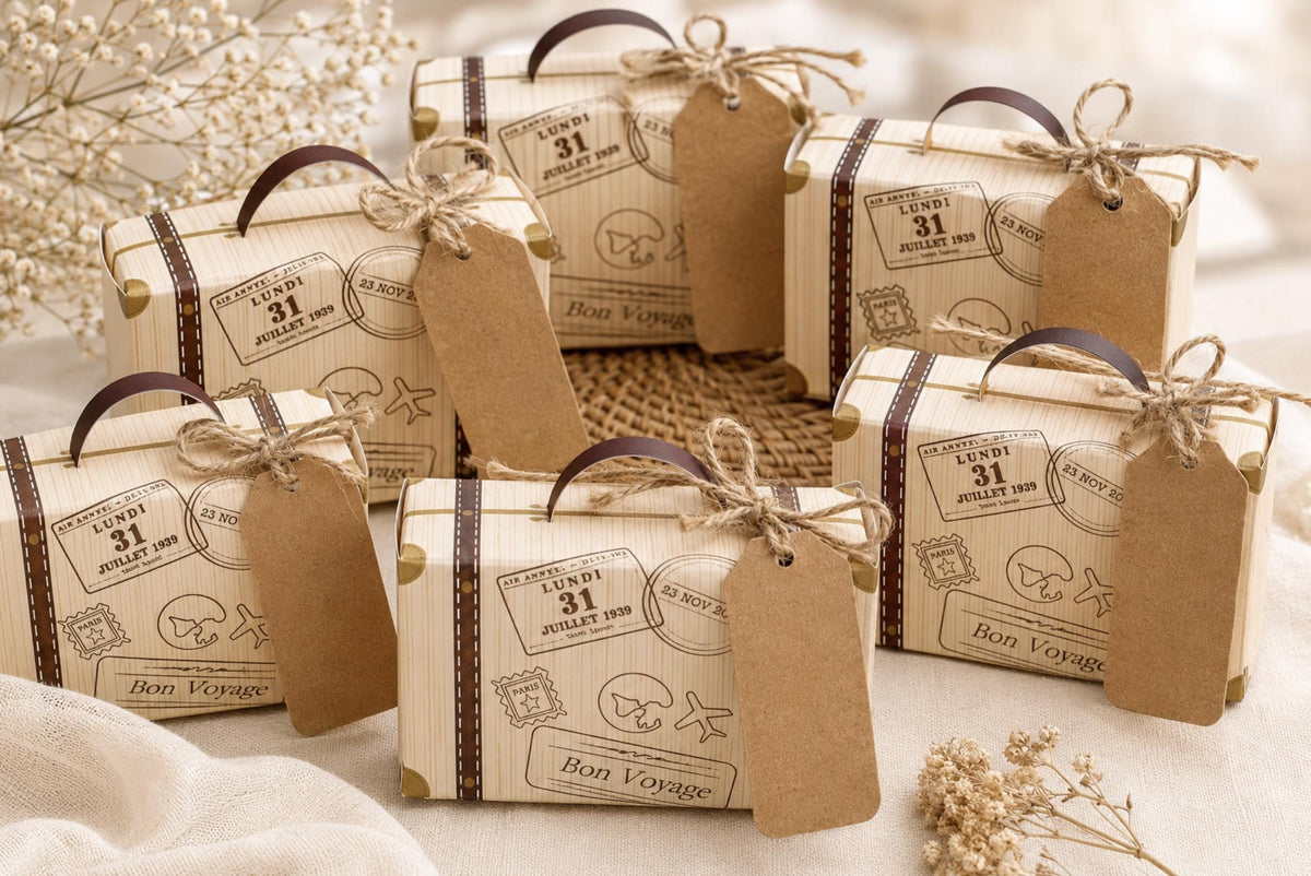 Foldable Mini Suitcase Party Favor Boxes for Travel Themed Parties - Pretty Party Boxx